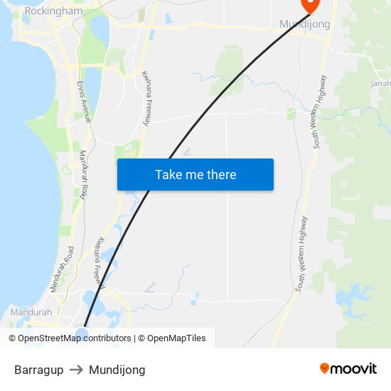 Barragup to Mundijong map