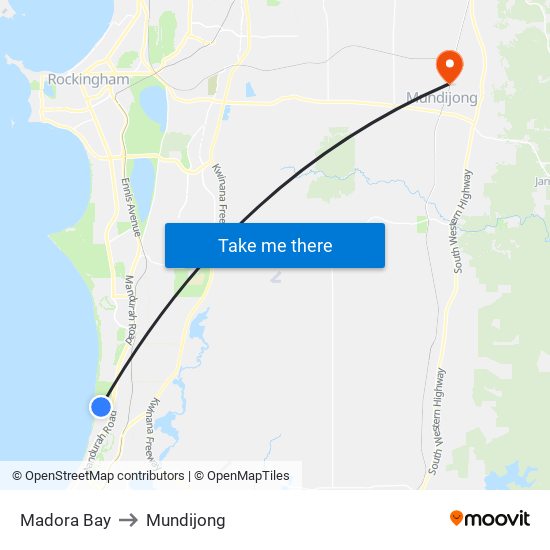 Madora Bay to Mundijong map