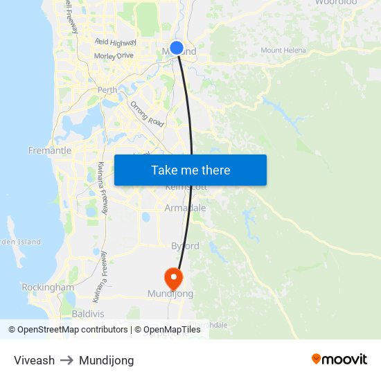 Viveash to Mundijong map