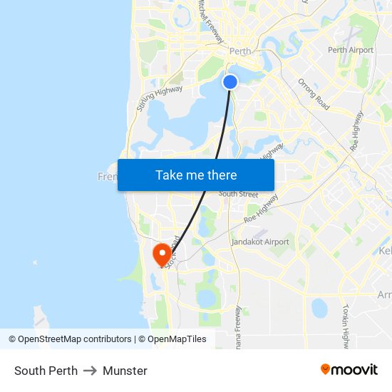 South Perth to Munster map