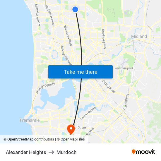 Alexander Heights to Murdoch map