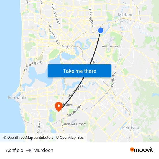 Ashfield to Murdoch map