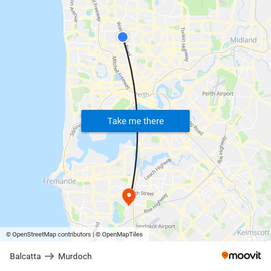 Balcatta to Murdoch map