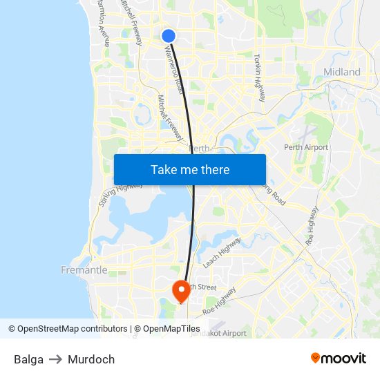 Balga to Murdoch map