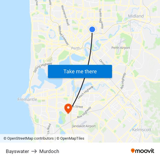 Bayswater to Murdoch map