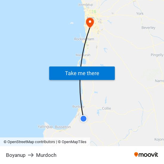 Boyanup to Murdoch map