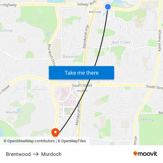 Brentwood to Murdoch map