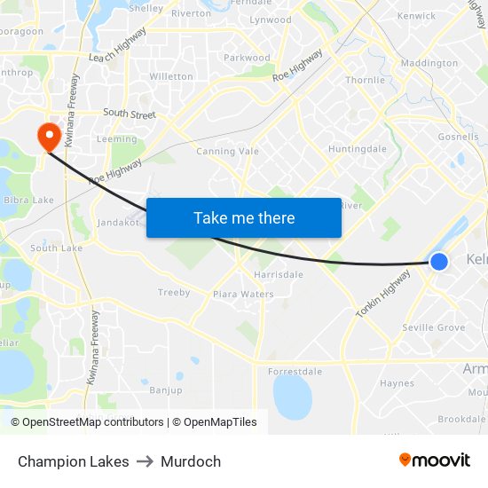 Champion Lakes to Murdoch map