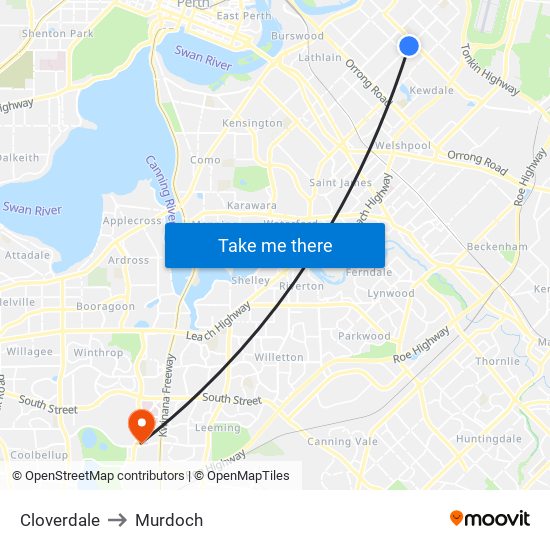 Cloverdale to Murdoch map