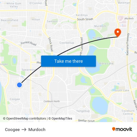 Coogee to Murdoch map