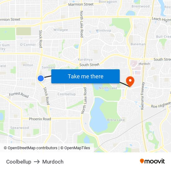 Coolbellup to Murdoch map