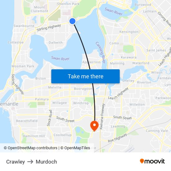 Crawley to Murdoch map