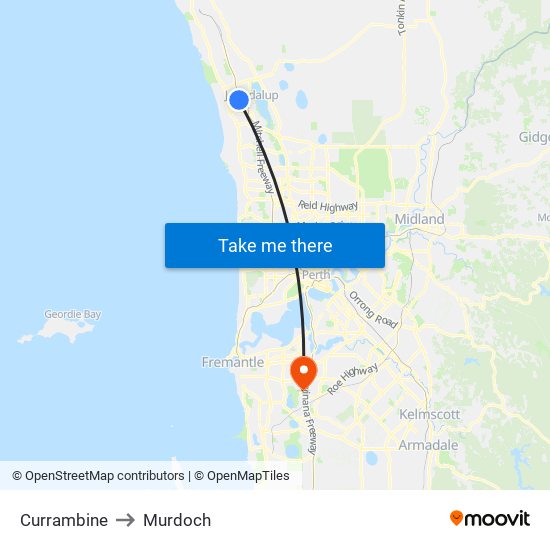 Currambine to Murdoch map