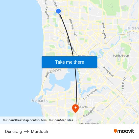 Duncraig to Murdoch map