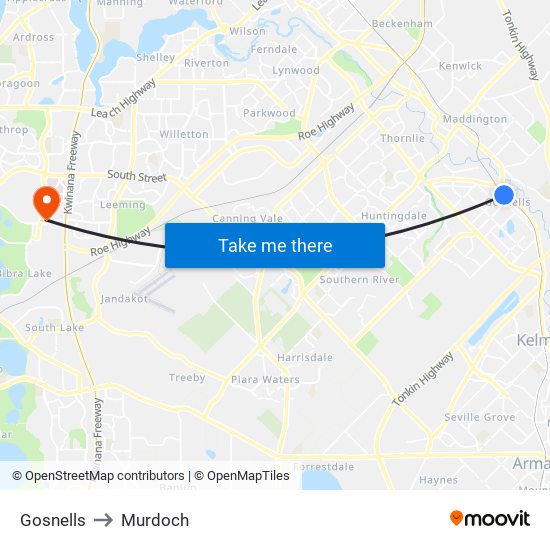 Gosnells to Murdoch map