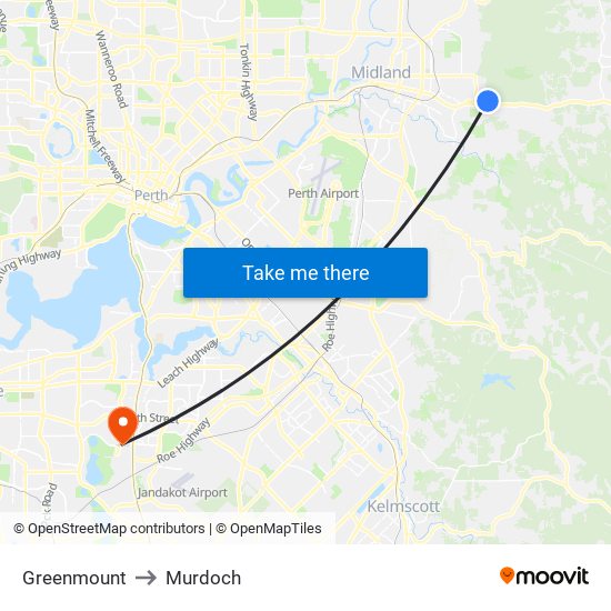 Greenmount to Murdoch map