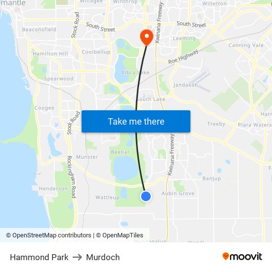 Hammond Park to Murdoch map