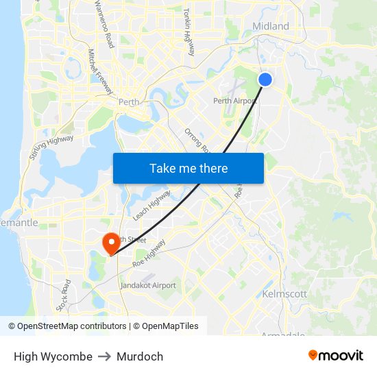 High Wycombe to Murdoch map