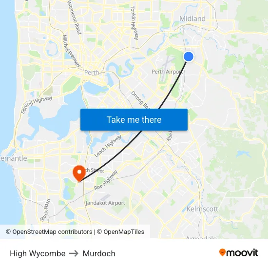 High Wycombe to Murdoch map