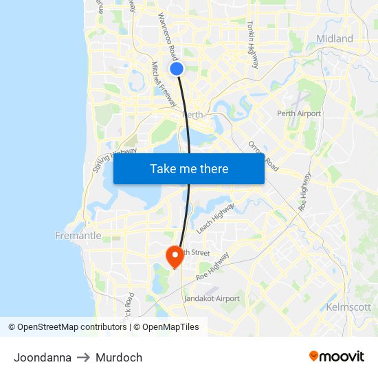 Joondanna to Murdoch map