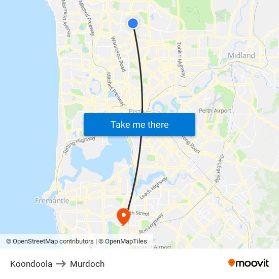 Koondoola to Murdoch map