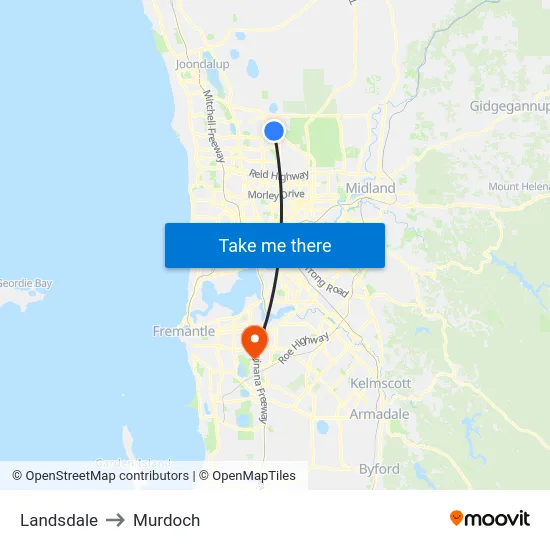 Landsdale to Murdoch map