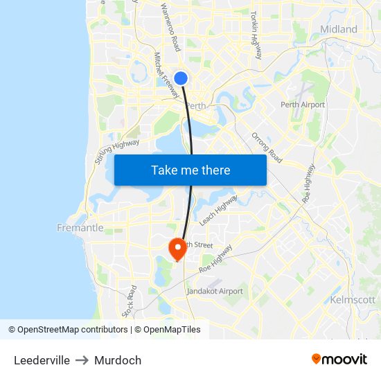 Leederville to Murdoch map