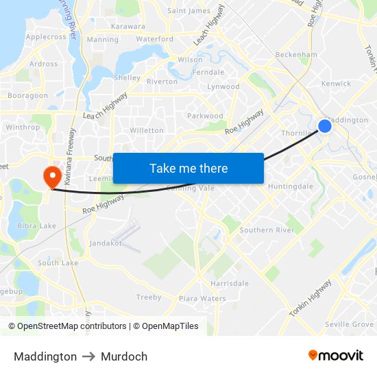 Maddington to Murdoch map