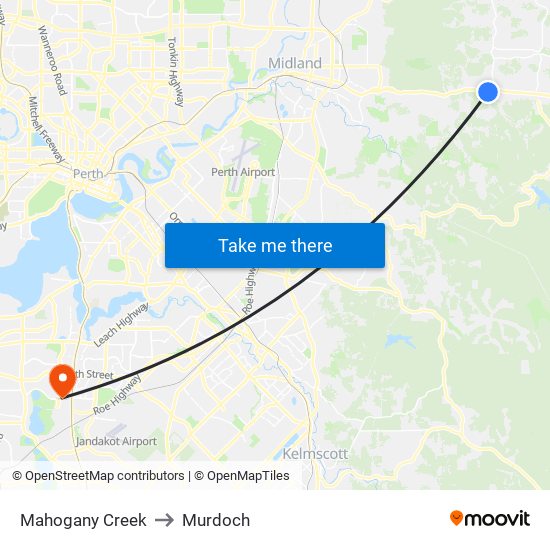 Mahogany Creek to Murdoch map