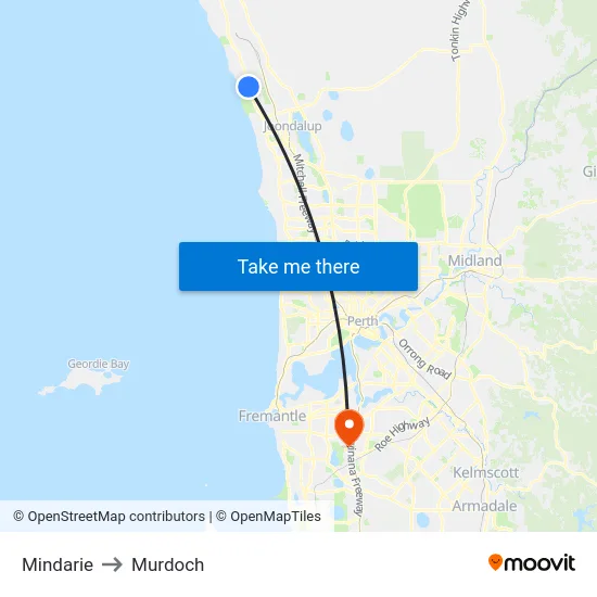 Mindarie to Murdoch map