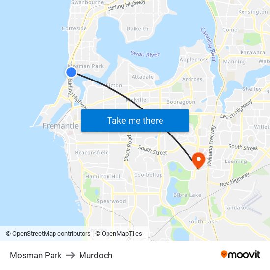 Mosman Park to Murdoch map