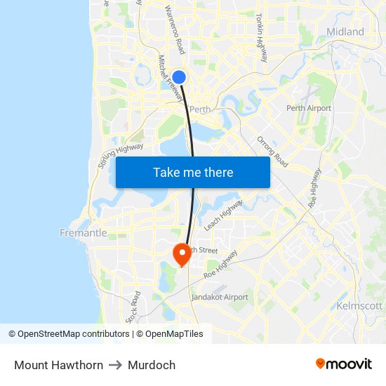 Mount Hawthorn to Murdoch map