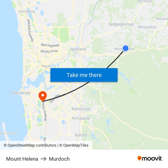 Mount Helena to Murdoch map