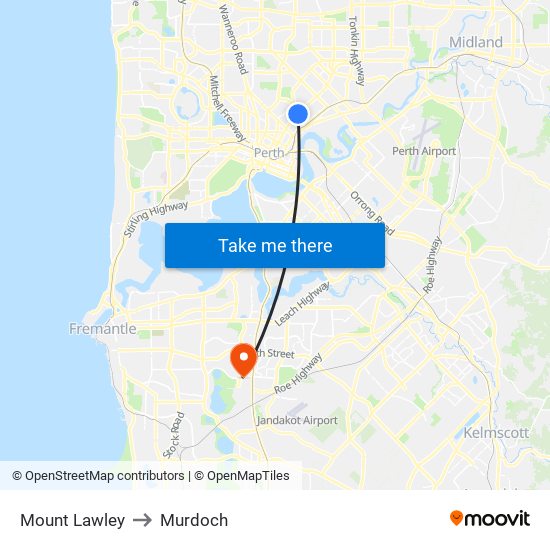 Mount Lawley to Murdoch map