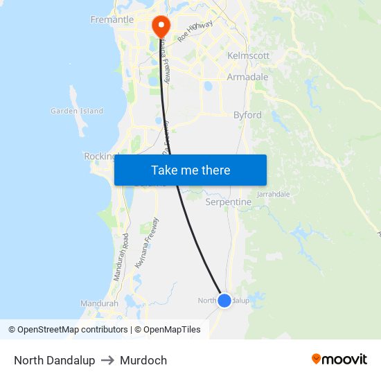 North Dandalup to Murdoch map