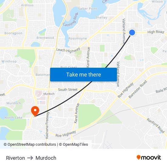 Riverton to Murdoch map