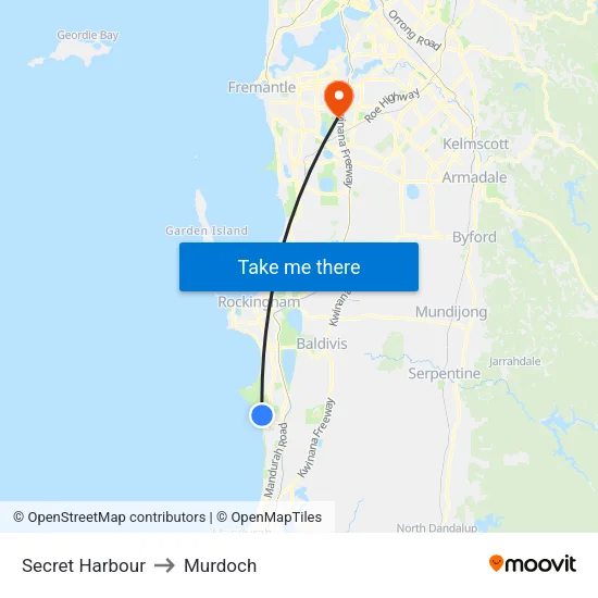 Secret Harbour to Murdoch map