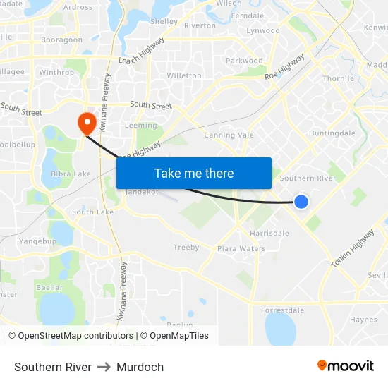 Southern River to Murdoch map