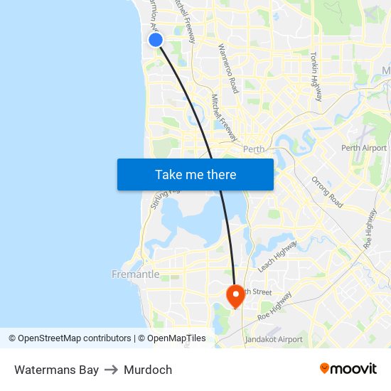 Watermans Bay to Murdoch map