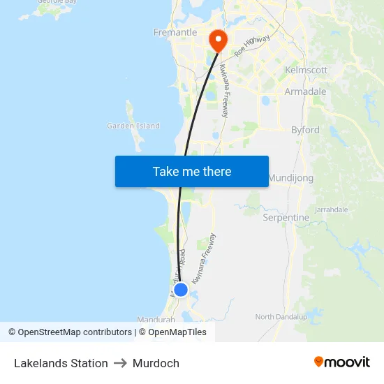 Lakelands Station to Murdoch map