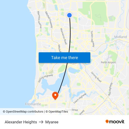 Alexander Heights to Myaree map