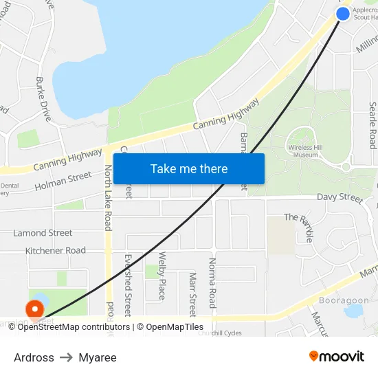 Ardross to Myaree map