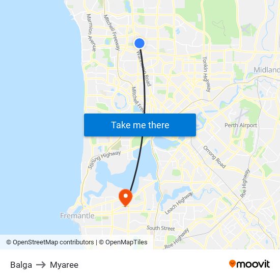 Balga to Myaree map