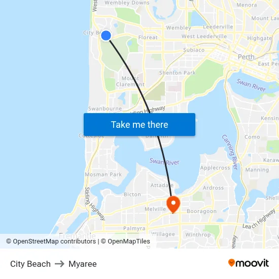City Beach to Myaree map