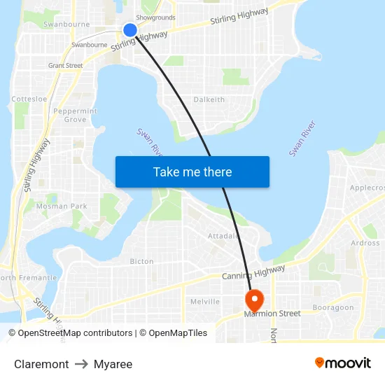 Claremont to Myaree map