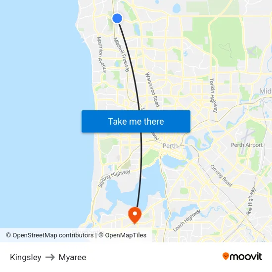 Kingsley to Myaree map