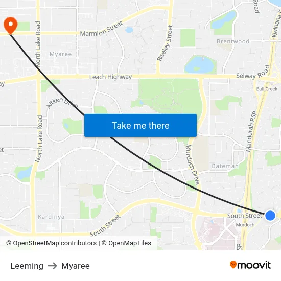 Leeming to Myaree map