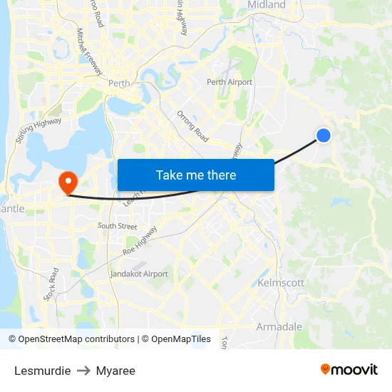Lesmurdie to Myaree map