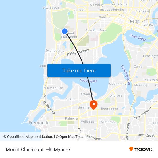 Mount Claremont to Myaree map