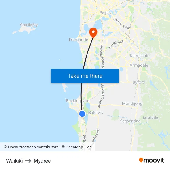 Waikiki to Myaree map
